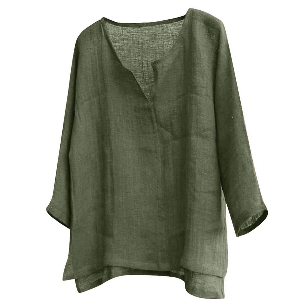 Men's And Women's Fashion Matching Cotton-Linen Solid Color Casual Loose V-Neck Long-Sleeved Shirt T-Shirt Top