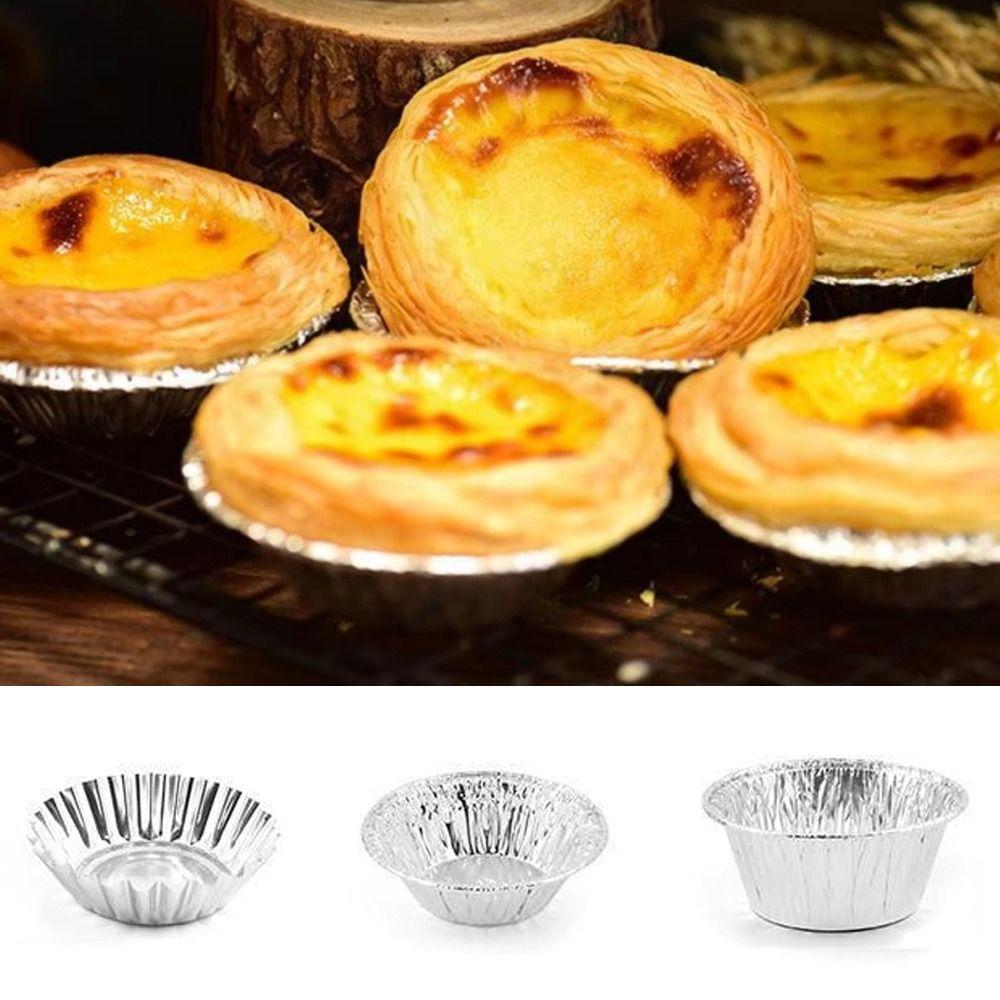 

100Pcs Round Egg Tart Mould Aluminum Foil Cupcake Tin Mold Shell Tart Pan Dessert 100pcs flower shape
