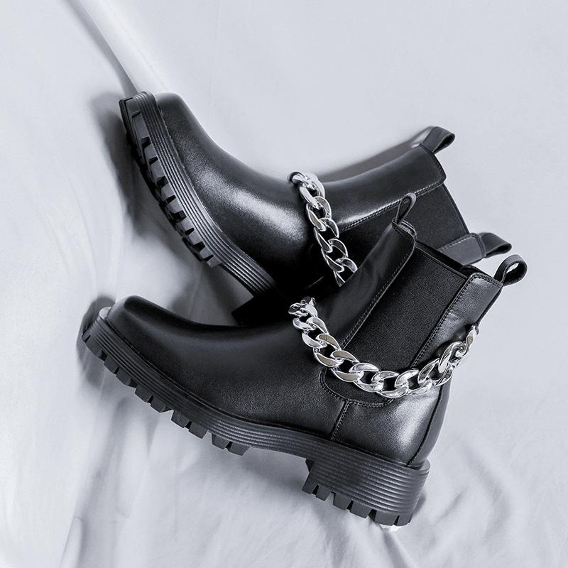 Martin boots mid-top British style youth hairstylist high-top leather boots thick-soled square head zipper Chelsea boots