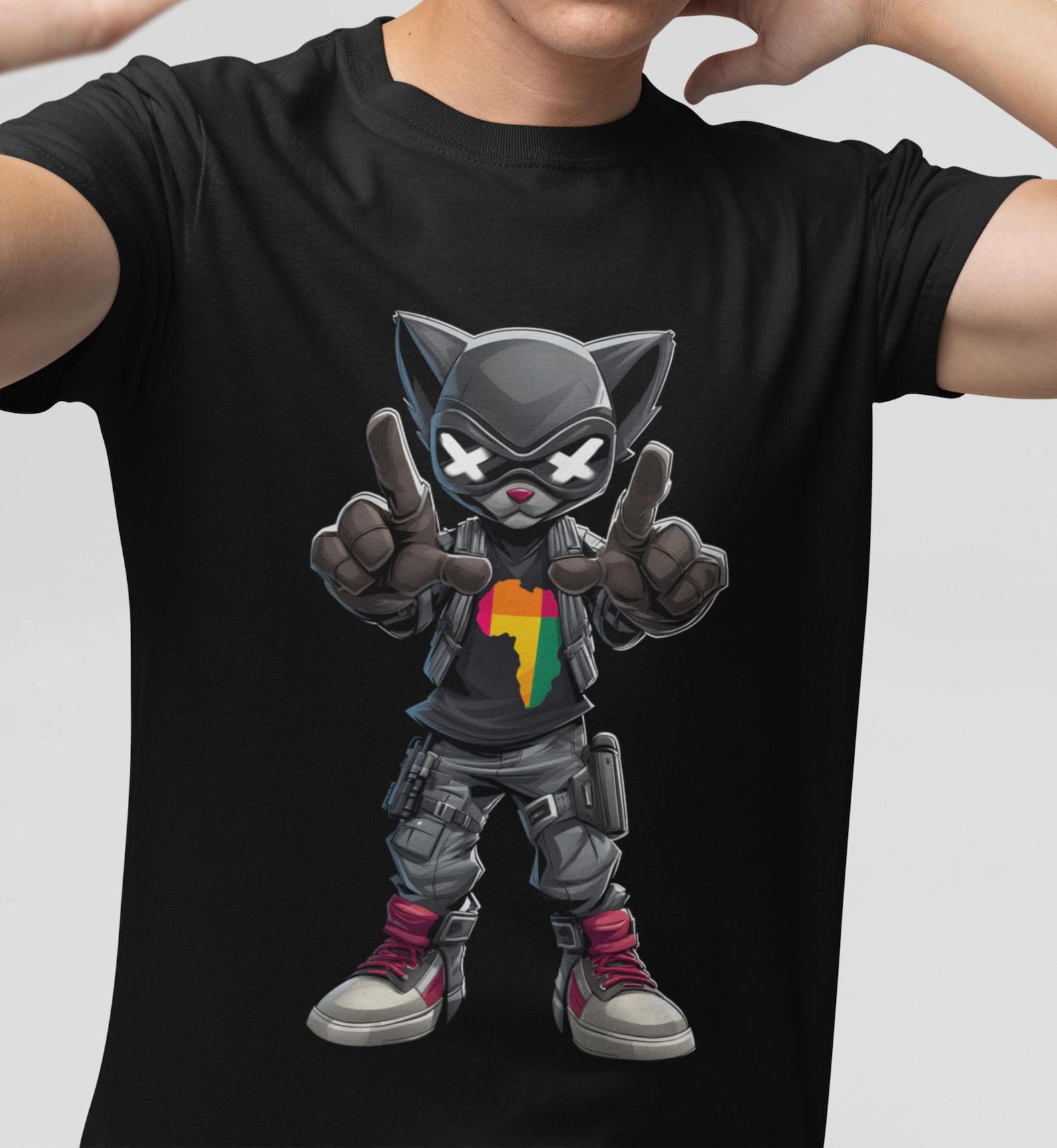 Cat Graphic T-Shirt, African Continent Design, Unisex Cotton Tee S