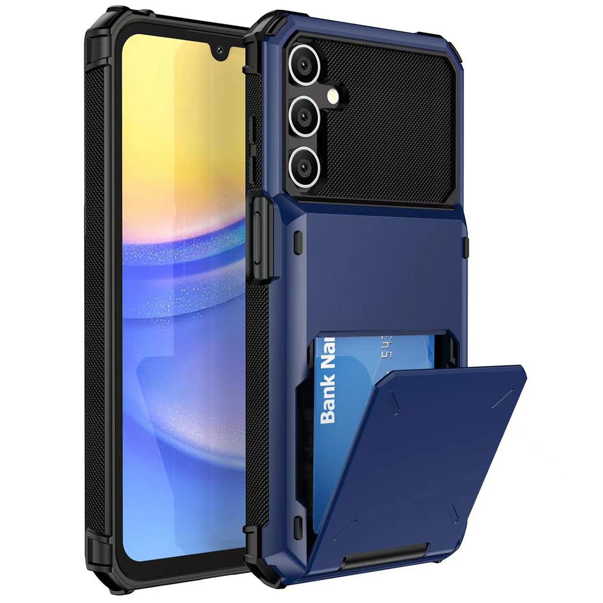 

For Samsung Galaxy S23 FE Case PC+TPU Dual Layer Shockproof Cover with Card Holder Blue