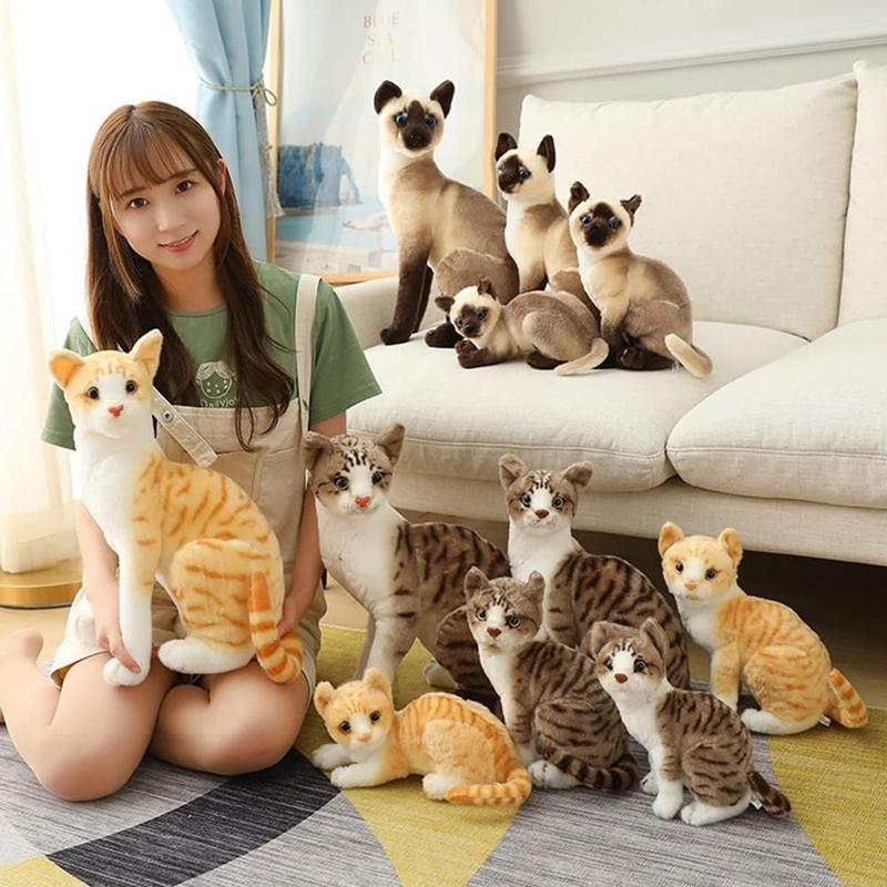 26-40Cm Simulation Siamese Cat Stuffed Toysanimal Cartoon Doll Toy Realistic Plush Cat Gift For Kids Sofa Pillow Home Decor