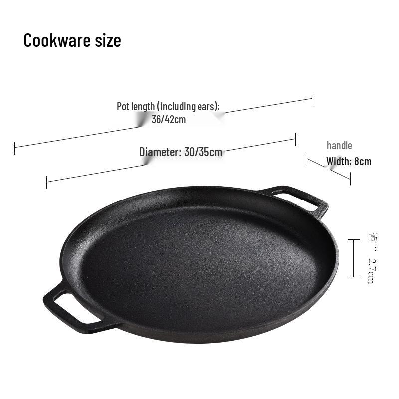 Cast Iron Flat-Bottomed Frying Pan: Double-Ear Water-Fried Bun, Thick Pizza & Pancake Griddle