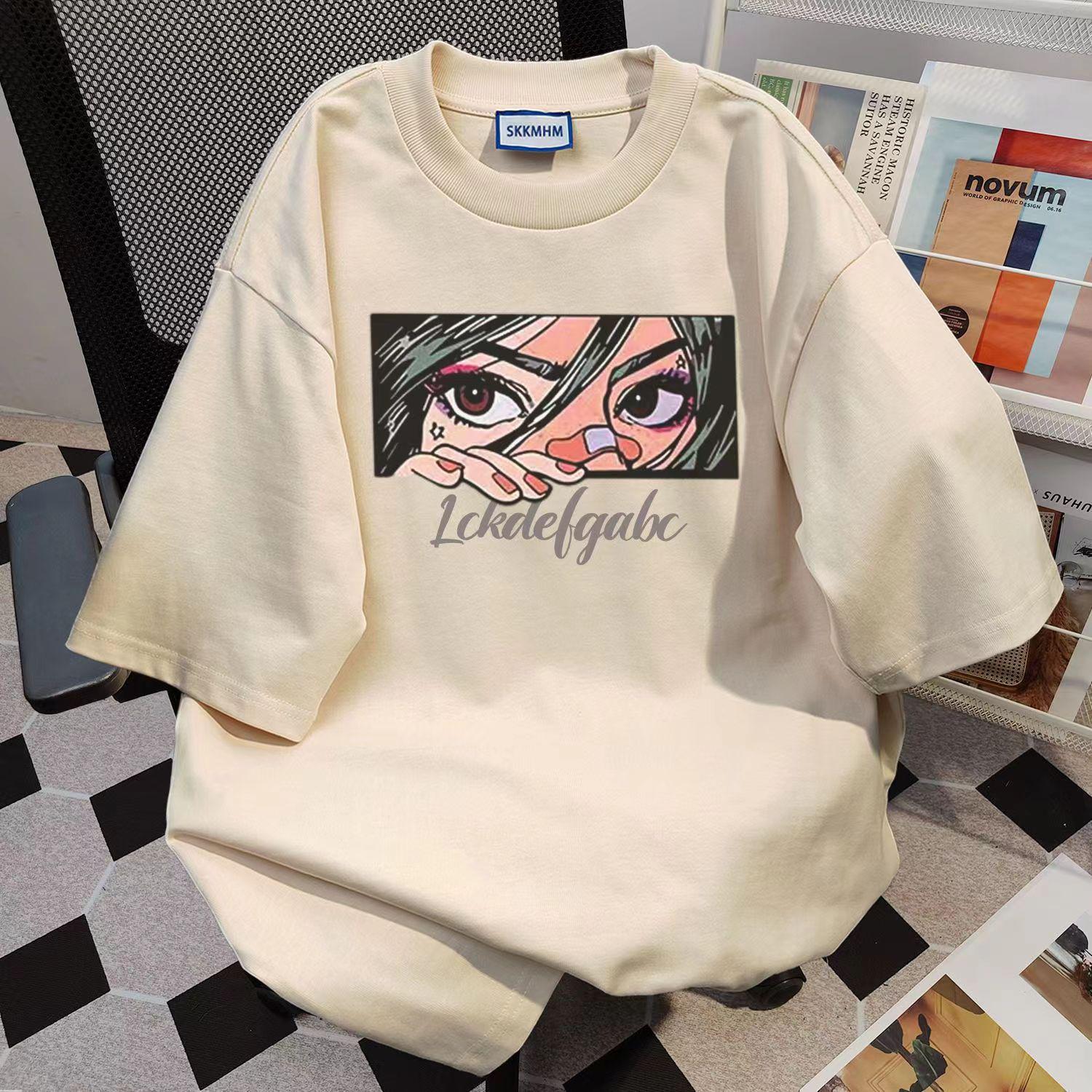 

Женская футболка из 100% чистого хлопка с принтом граффити, круглым вырезом и короткими рукавами - Американский ретро-дизайн L (101-115 jin)