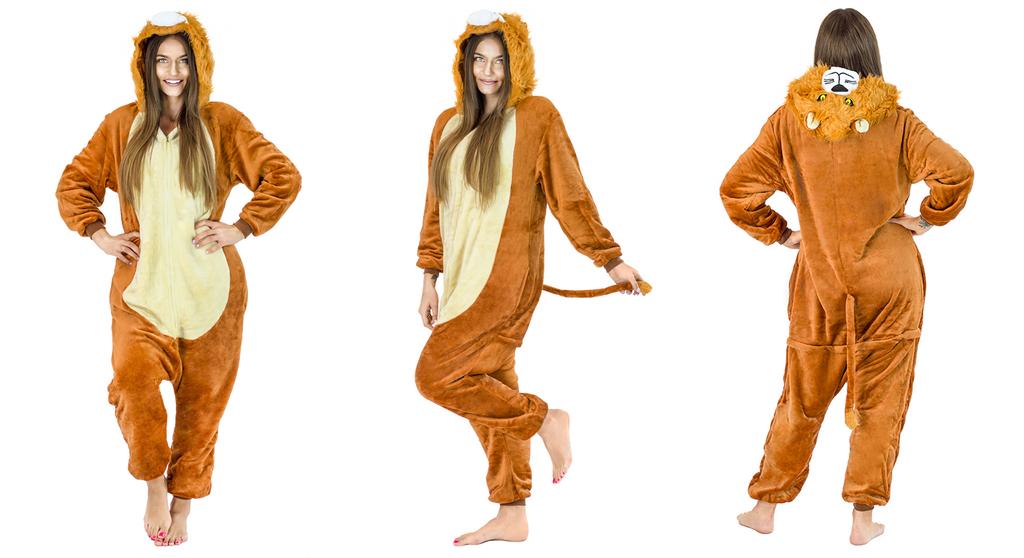 Warme Herren-Schlafanzüge Löwe Kigurumi Erwachsenen Overall Jumpsuit m Onesie Löwen Kostüm - S