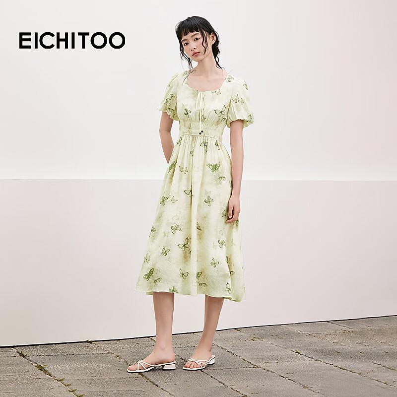 EICHITOO French Collar Butterfly Print Short Sleeve Dress