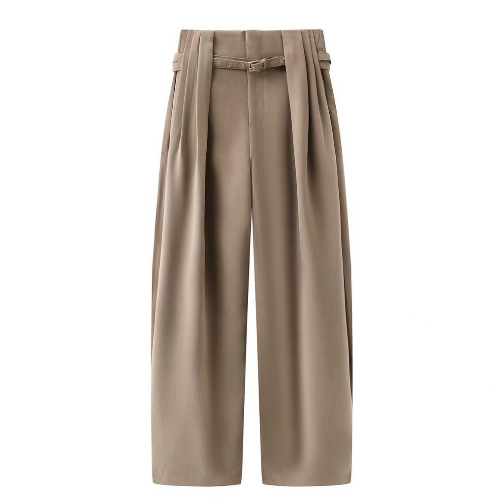 Spring 2026 Temperament Straight-Leg Wide-Leg Casual Pants with Belt