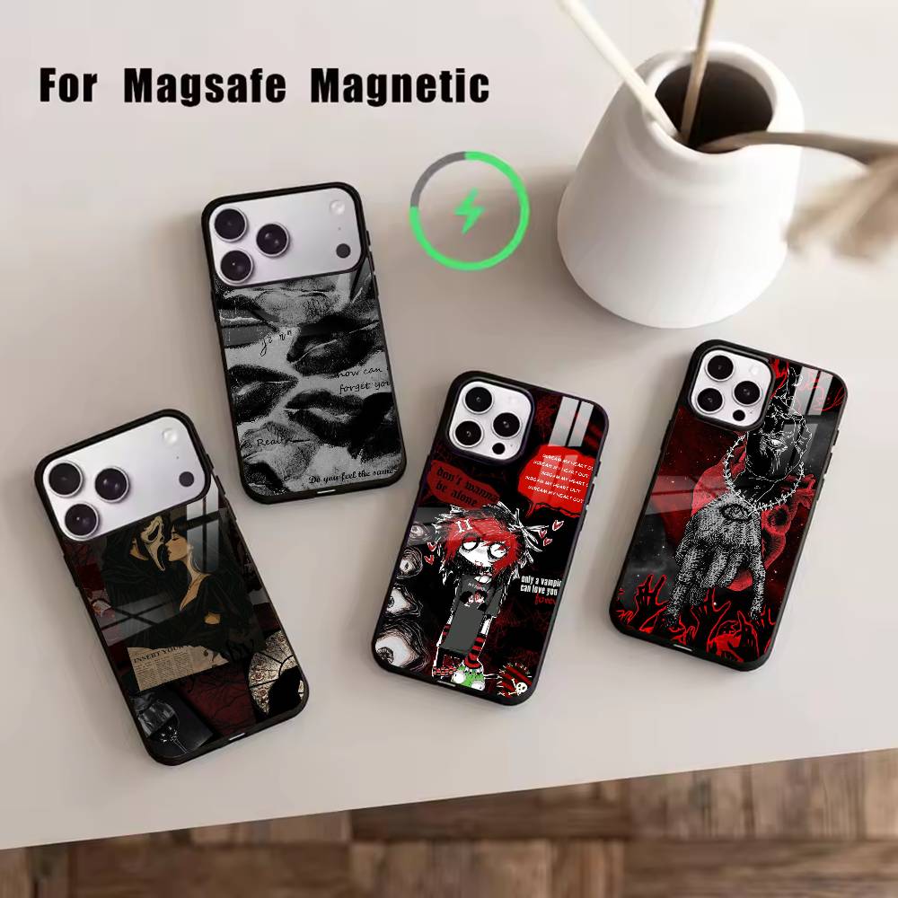 C-Cute Emo Goth Phone Case For iPhone17,16,15,14,13,12,11 Plus,Pro Magnetic with Magsafe Wireless Charging