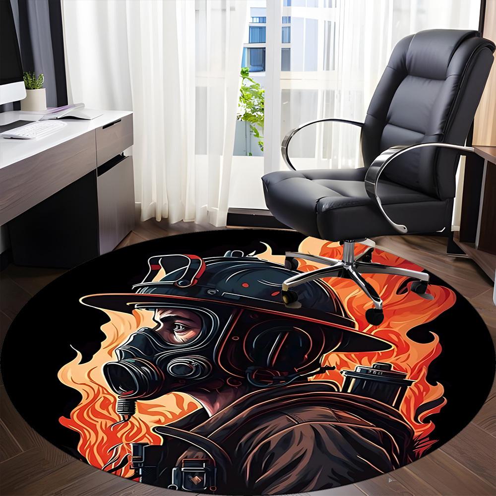 1pc Firefighter Flames Office Round Area Rug, Mat Suitable ForOffice, Under Office Chairs Bedroom Living Room Home Decor, Room Deco