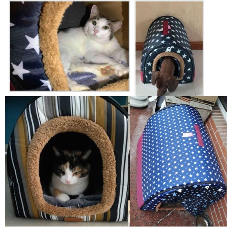 Pet Warm Bed House Soft Indoor Semi-closed Cave Tent for Cat Kitten Puppy Small Animals Pet Thicken Cushion Pad