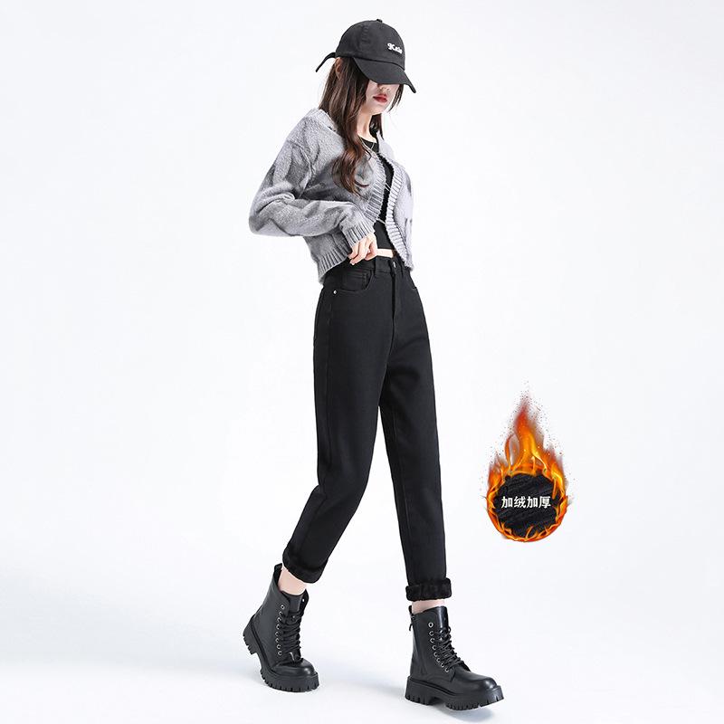 

Джинси з високою талією та флісом для жінок взимку, еластичні, вільні для схуднення, великий розмір 5XL