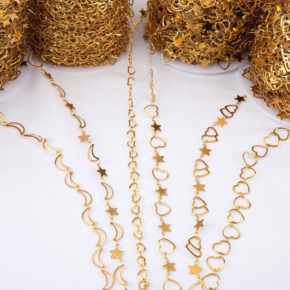 Stainless Steel Hollow Chain Flat Chain 1 Meter Length Heart Connecting Chain Love Moon Star Crown Chain Clothing Accessories