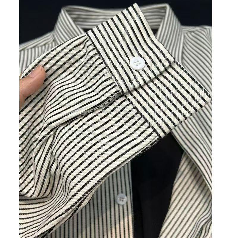 Women's Black Striped Jacket-Style Summer Shirt - Youthful, Versatile, and Loose-Fit Design