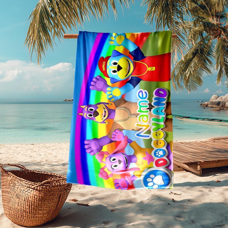 Custom Name Ultra-Soft Beach Towel with Doggyland Theme,Ideal for Pool - Camping, Diving - Perfect Travel Essential, Vibrant Beach Towel.