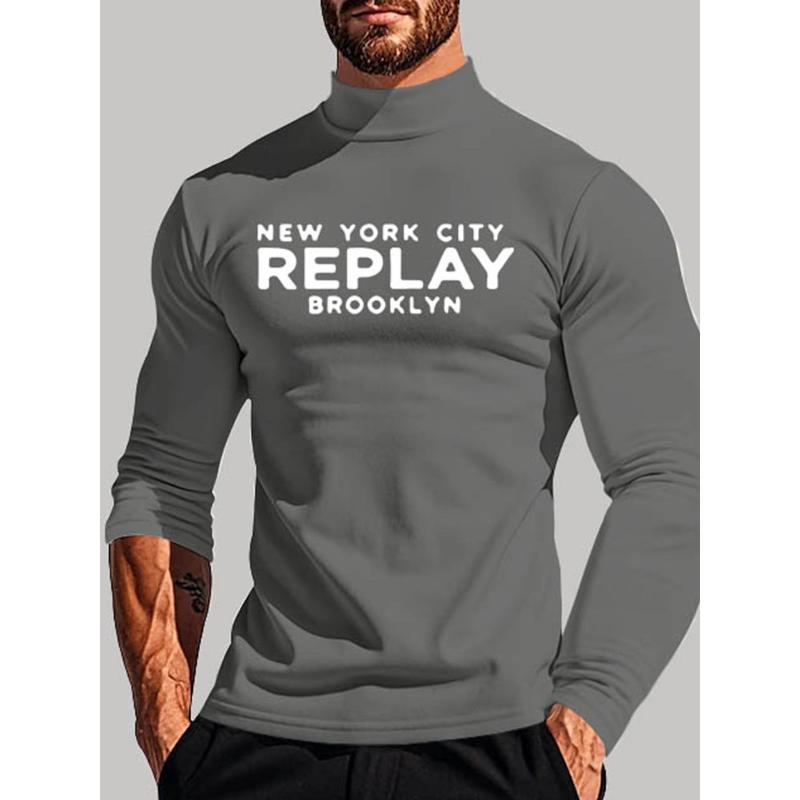 Soft Men s Polyester Mock Neck Long Sleeve Shirt  for Casual Streetwear XXL серый