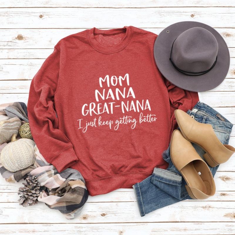 TOP MOM NANA GREAT NANA European and American alphabet fashion crew neck long-sleeved sweater independent station