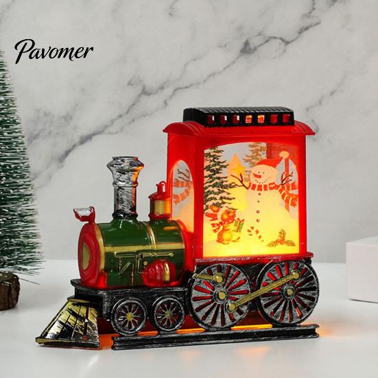 Snowy Christmas Night Ornament Train Snow with Light, Battery Powered Winter Desktop Decor Decoration, Swirling Glitter Decor, Lighted Tabletop