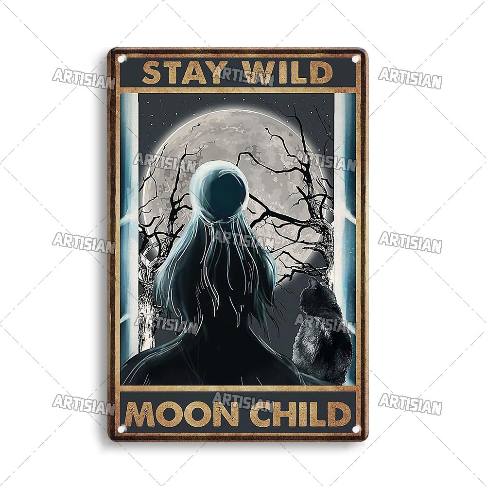 Artisian Halloween Metal Plaque Girl And Cat Tin Sign Black Cat Decorative Plate Wall Decor Garage Bar Pub Club Hotel Kitchen