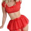 European & American Sexy Mesh Polka Dot Off-Shoulder Lingerie Three-Piece Set