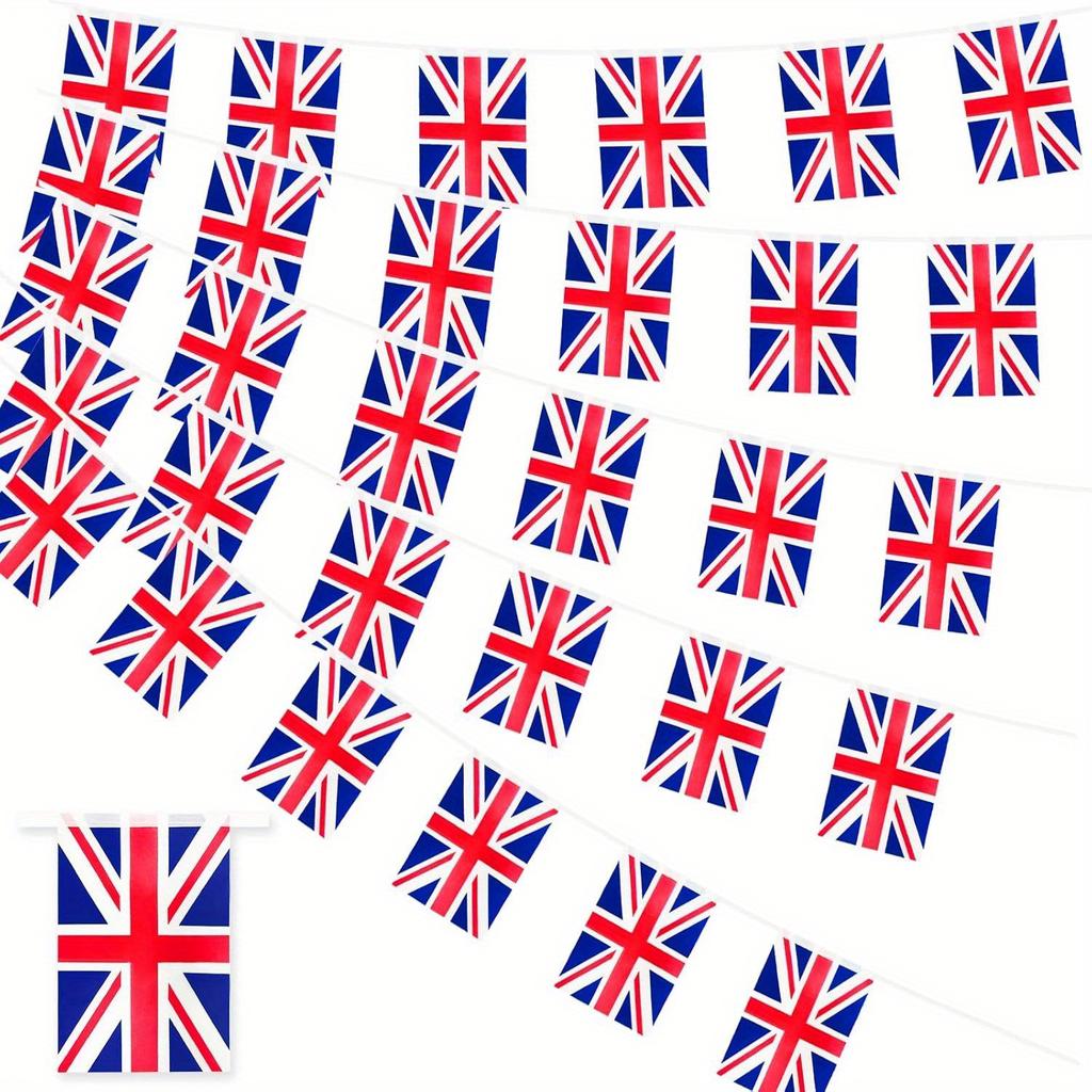 10m (32.8ft) 30 Flags UK British Flag String Flag Pennant Decoration Hanging Flag Pull Flag National Day Garden Decoration