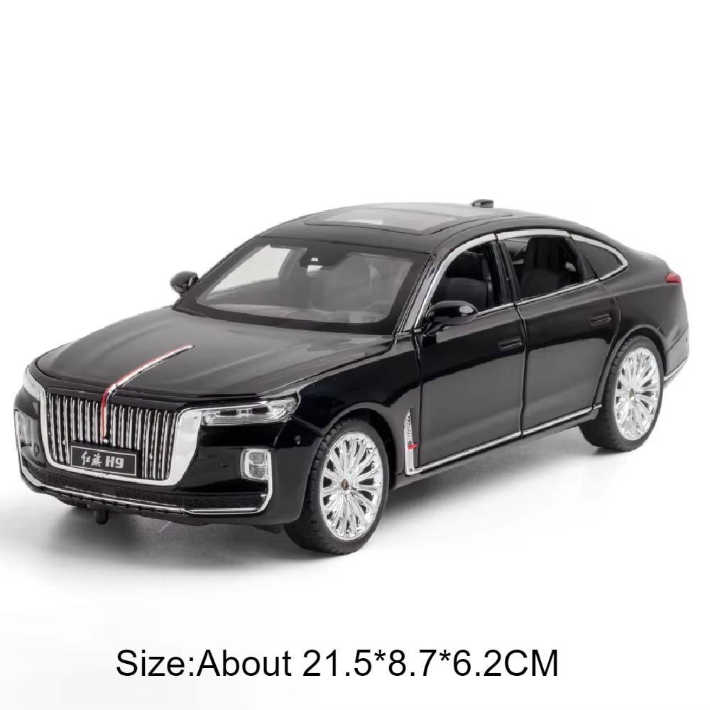 1:24 HONGQI H9 L5 Alloy Model Diecast Car Toy Sound Light Pull Back Door Opened Front Wheel Steering Vehice Collectible Ornament