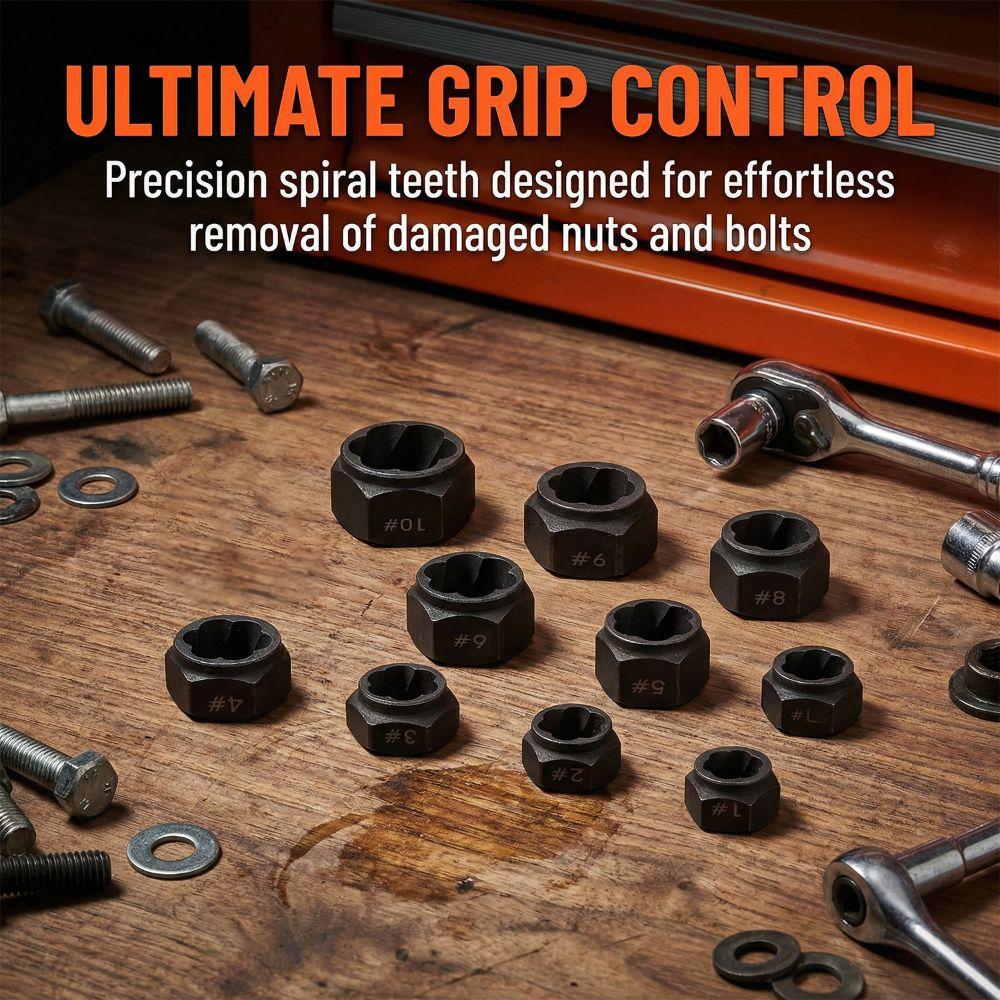 10 PCS Impact Bolt Remover Set 9-19mm Screw Extractor Set Nut Remover Set  Industrial Disassembling