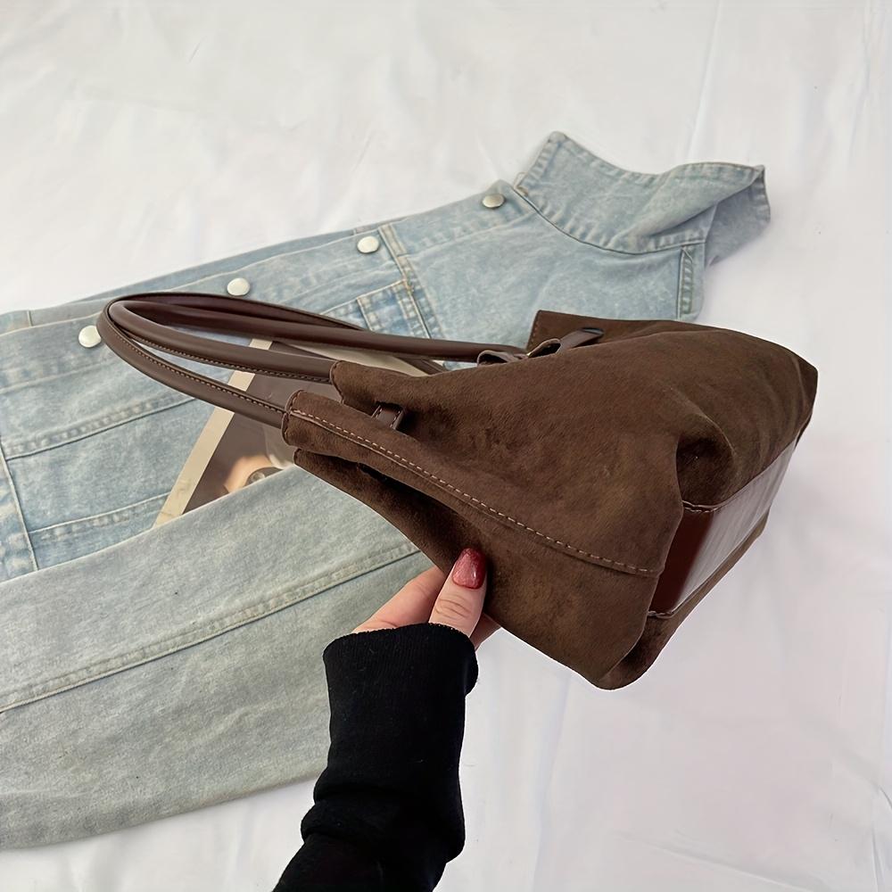 Women's small handbag, casual, large capacity, new retro style, faux suede, women's shoulder bag, commuting, work, tote bag