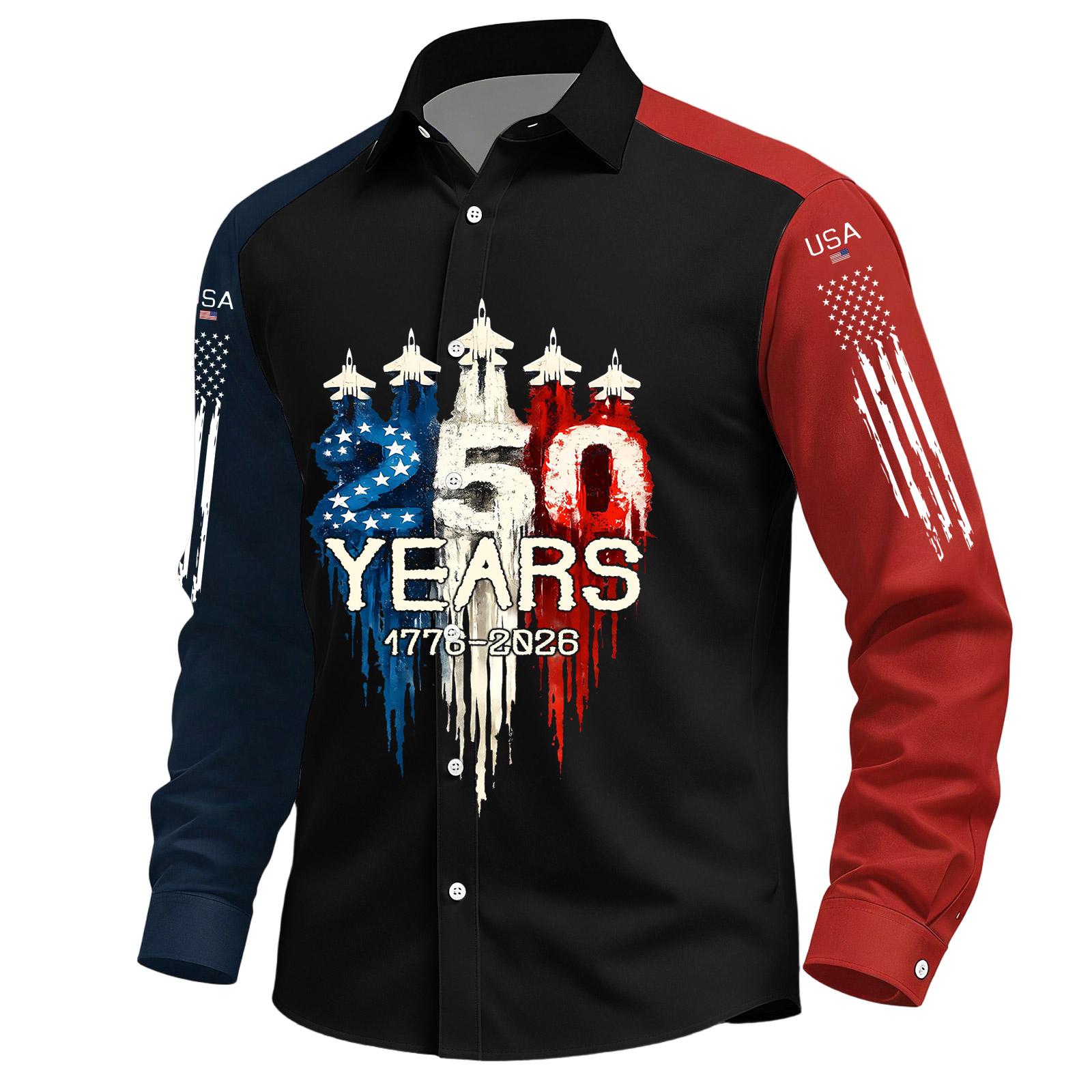 

Men s Casual Independence Day Printed Lasel Button Long Sleeve Shirt XXXL чёрный
