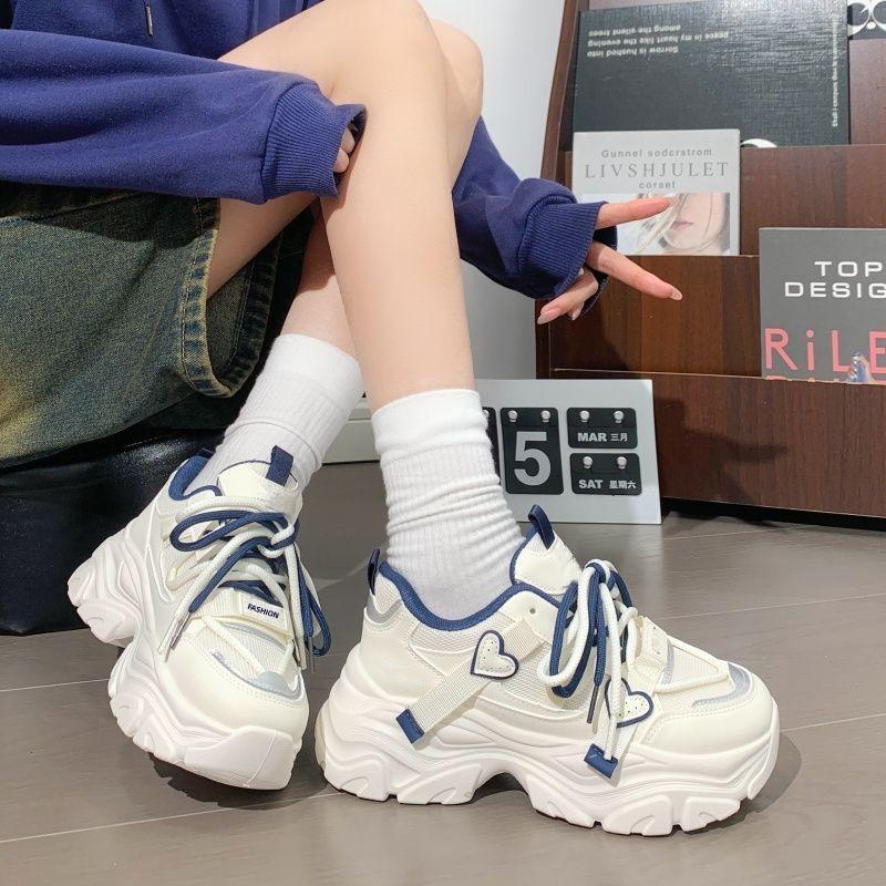 Mesh sneakers thin thick-soled new autumn student dad non-slip running shoes