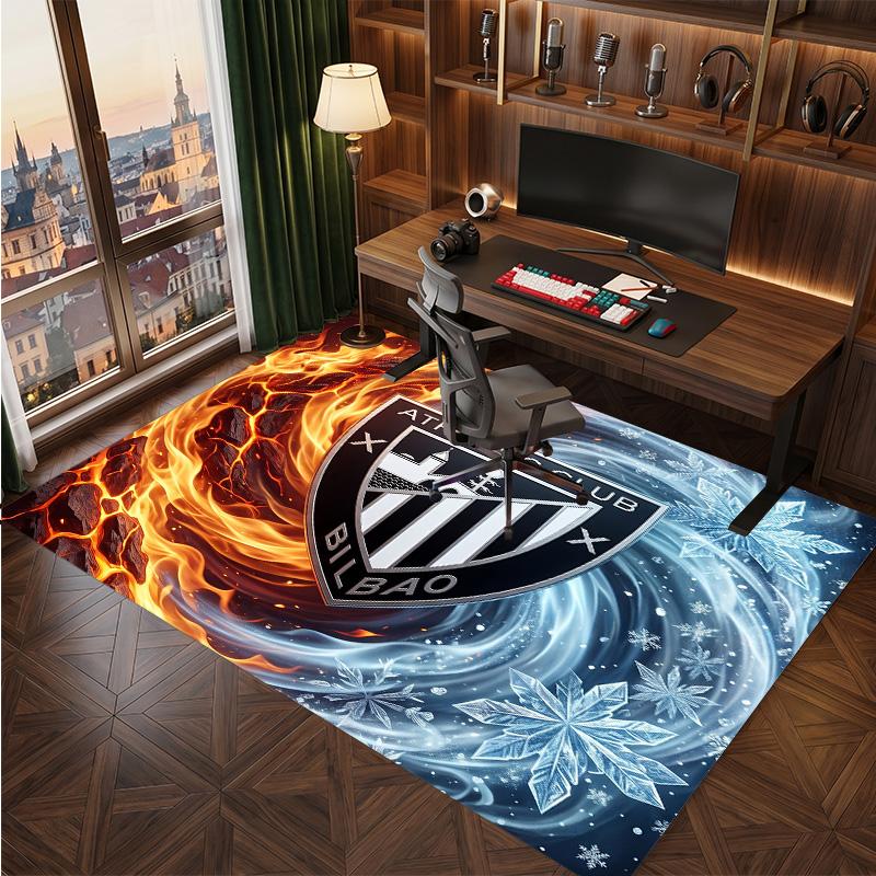 Athletic Bilbao Football Print Crystal Velvet Rug, Comfortable Water Absorbent Non Slip Indoor Floor Carpet
