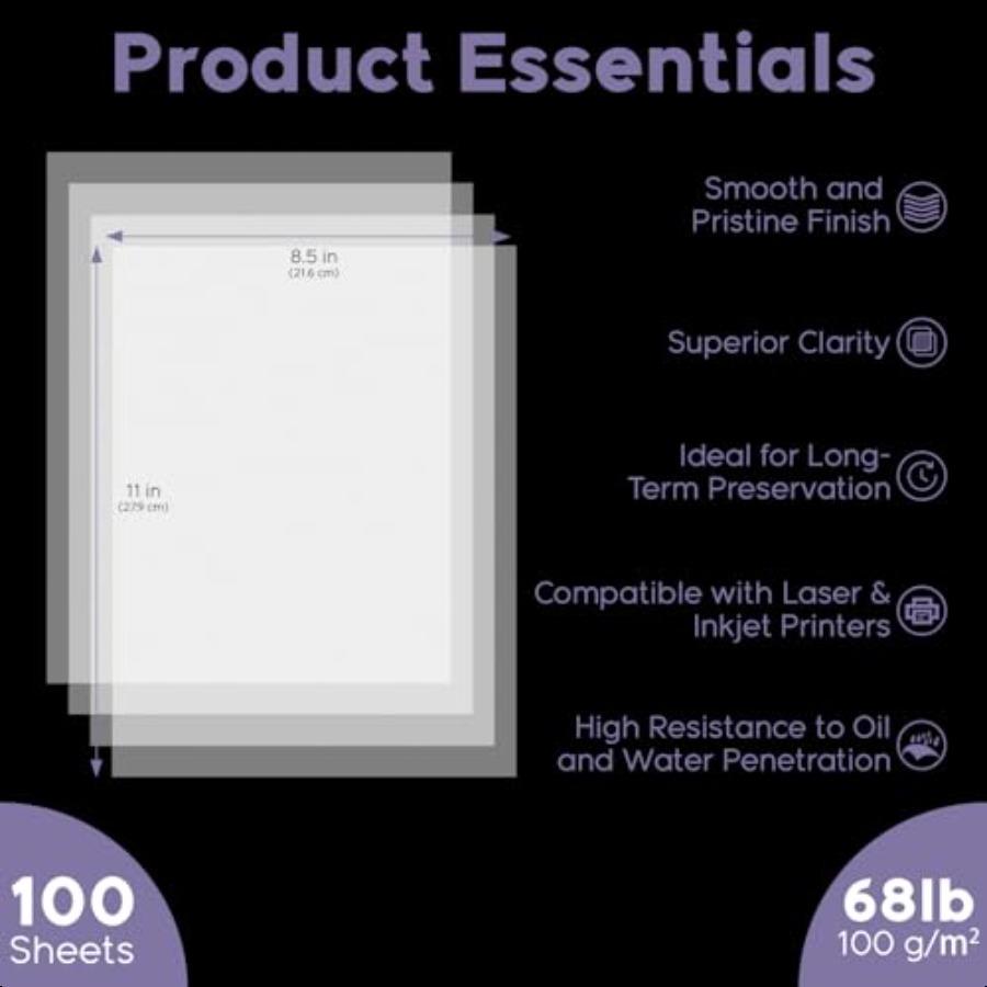 

Веллумовая бумага 8,5 x 11 Полупрозрачная для печати 100 листов 100 г/м² 68 фунтов Веллумовая калька Полупрозрачная веллумовая бумага для приглашения G United States