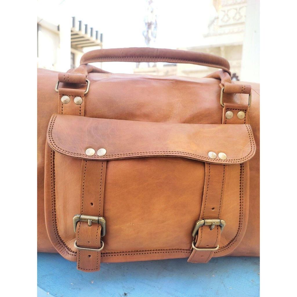 Ručně vyráběné cestovní ŽENY pravá vintage kozí kůže hnědá přes noc 24