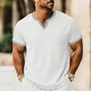 Men's Slim Fit Casual Textured Fabric Tee With V-Neck Collar And Ribbed Cuffs