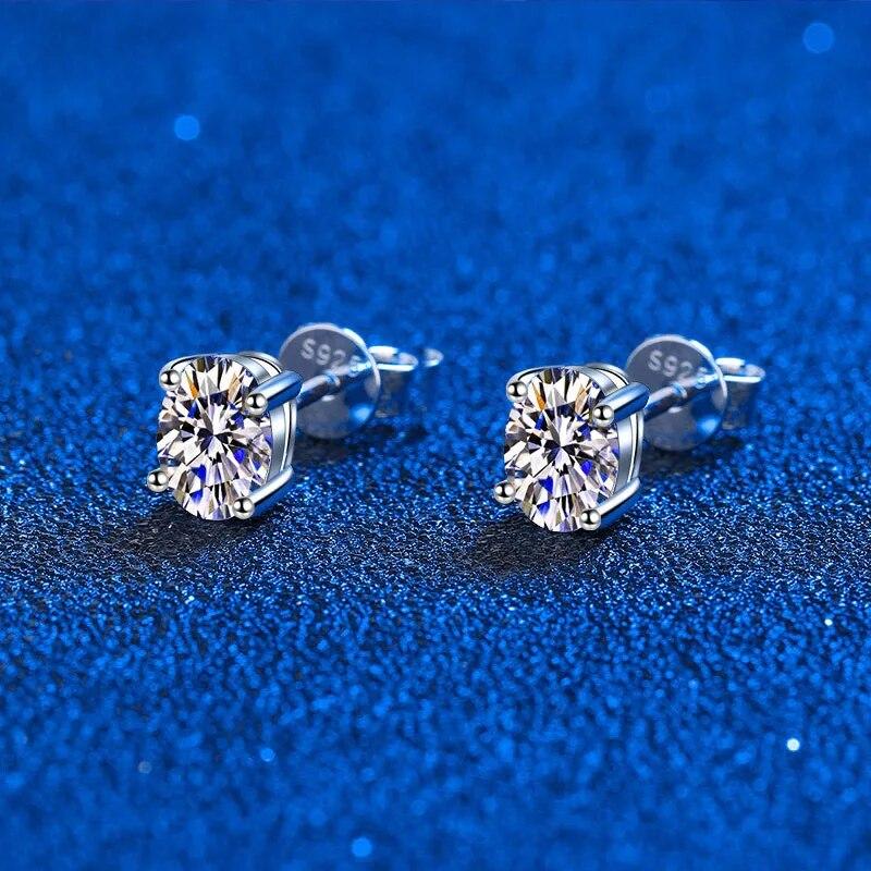 Rhodinierter D-Farben-Moissanit-Ohrstecker mit ovalem Schliff für Damen, klassischer Hochzeitsschmuck, 100 % S925-Sterlingsilber