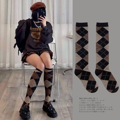 Women's Sock Warm Winter Knee Socks Diamond Plaid Pattern Cotton JK College Style Christmas Gift Fashion Socks Free Shipping