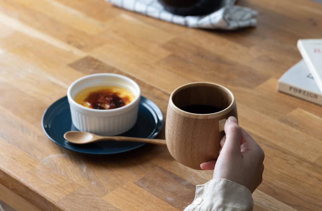 RIVERET Cafe Au Lait Mug and Spoon Set, Bamboo, Dishwasher Safe, White, RV-205WS (Brown)