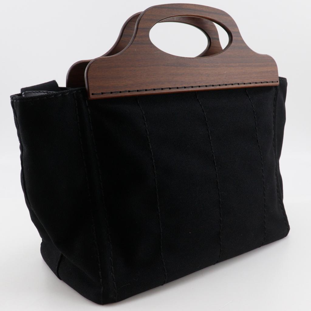 Prada Canapa Handbag 1BG350 2WAYShoulder NERO Black canvas/Wood Women Used