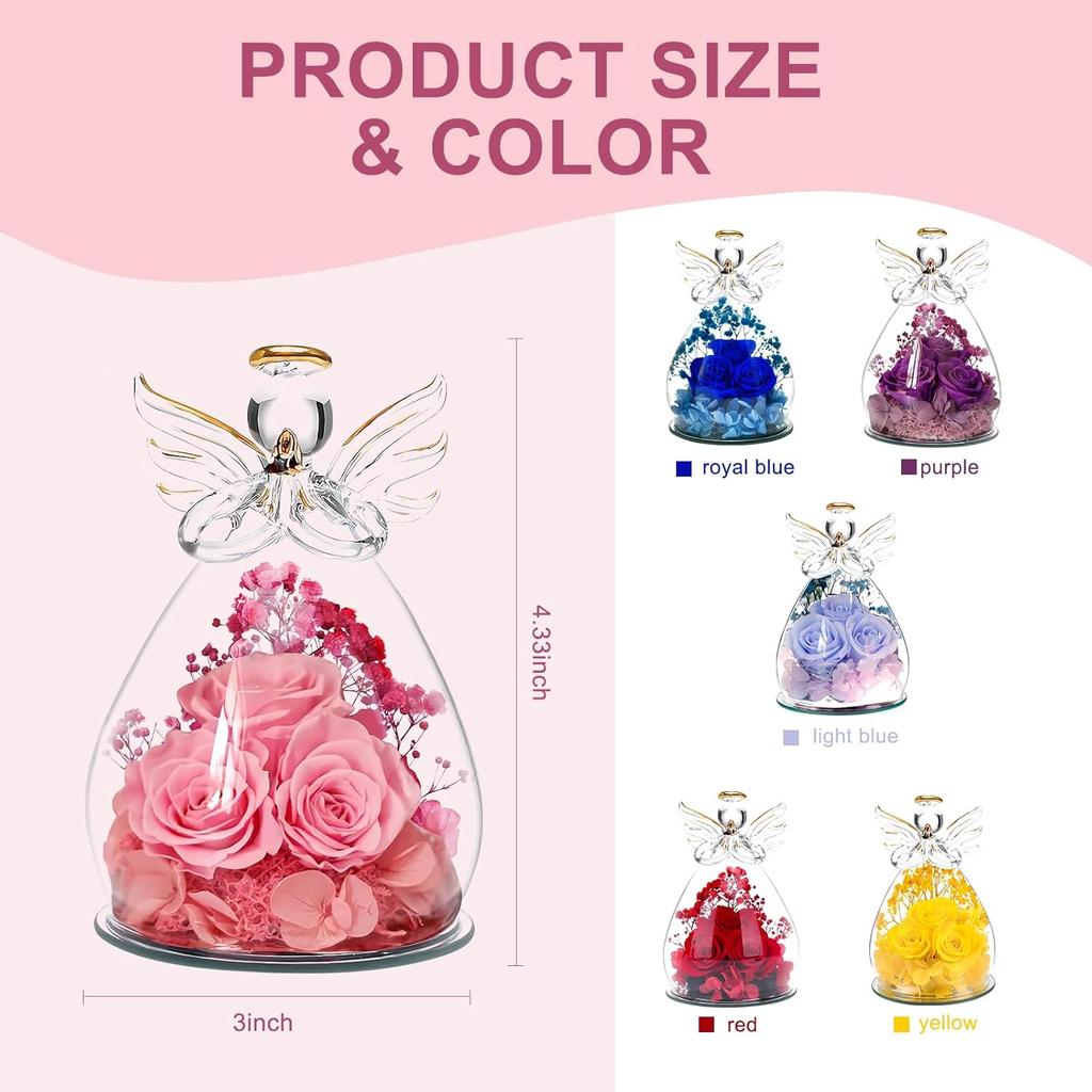 Preserved Flower Rose Gift for Mom Grandma Birthday Mother's Day Wedding Three Pink Rose in Glass