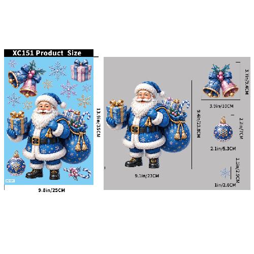 Nové vánoční party dekorace Kreativní zvonky, Sob, Santa Claus, Elektrostatické nálepky, Sněhové vločky, Sněhuláci, Skleněné nálepky