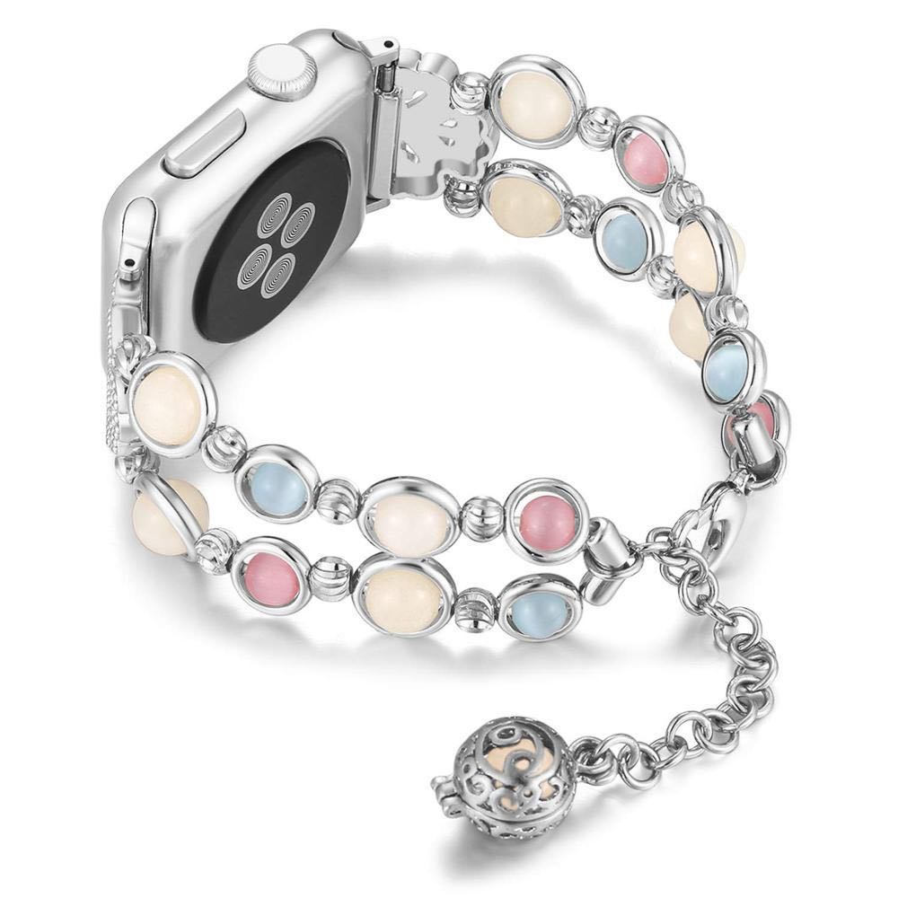 

Модный браслет со светящимися бусинами для Apple Watch 9, 8, 7, 6, 5, 41 мм, 45 мм, 49 мм, ремешок для часов для iWatch Ultra 1, 2, 3, браслеты с ремешком 38 40 41mm серебряный
