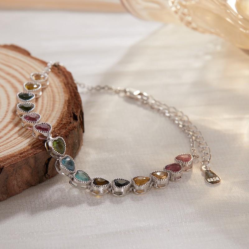 Sterling Heart Shape Bracelet With Natural Garnet Gemstone Women Sweet Style Daily Wear Jewelry
