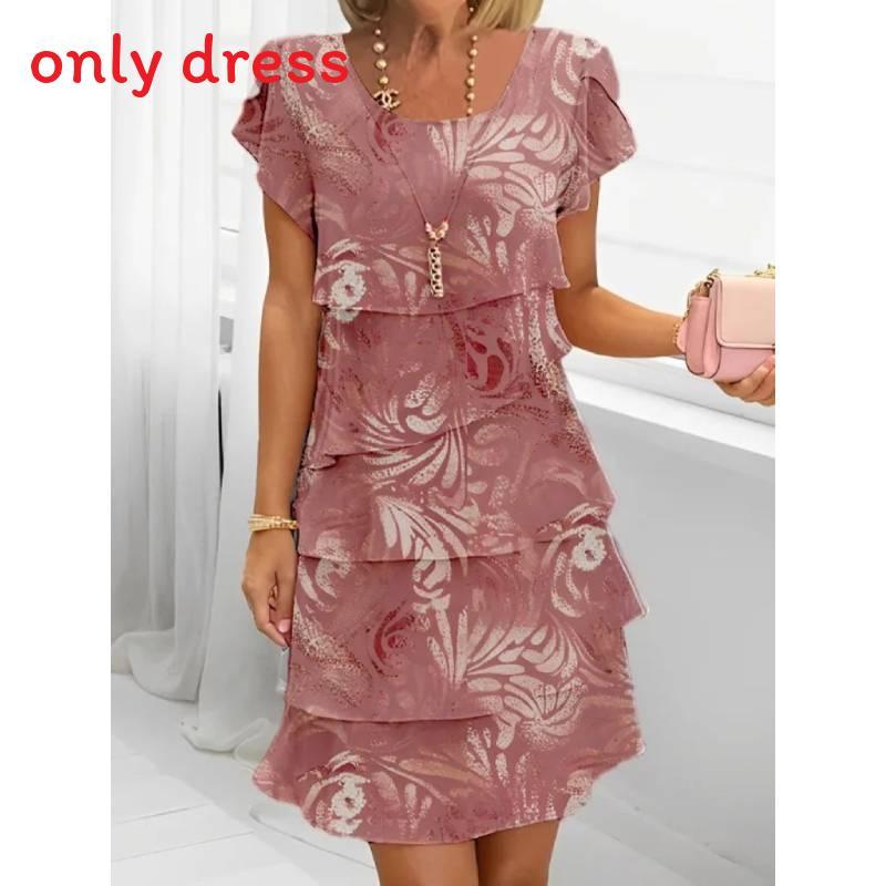 Polyester Short Sleeve Floral Print Dress With Digital Printing For Casual Spring Wear