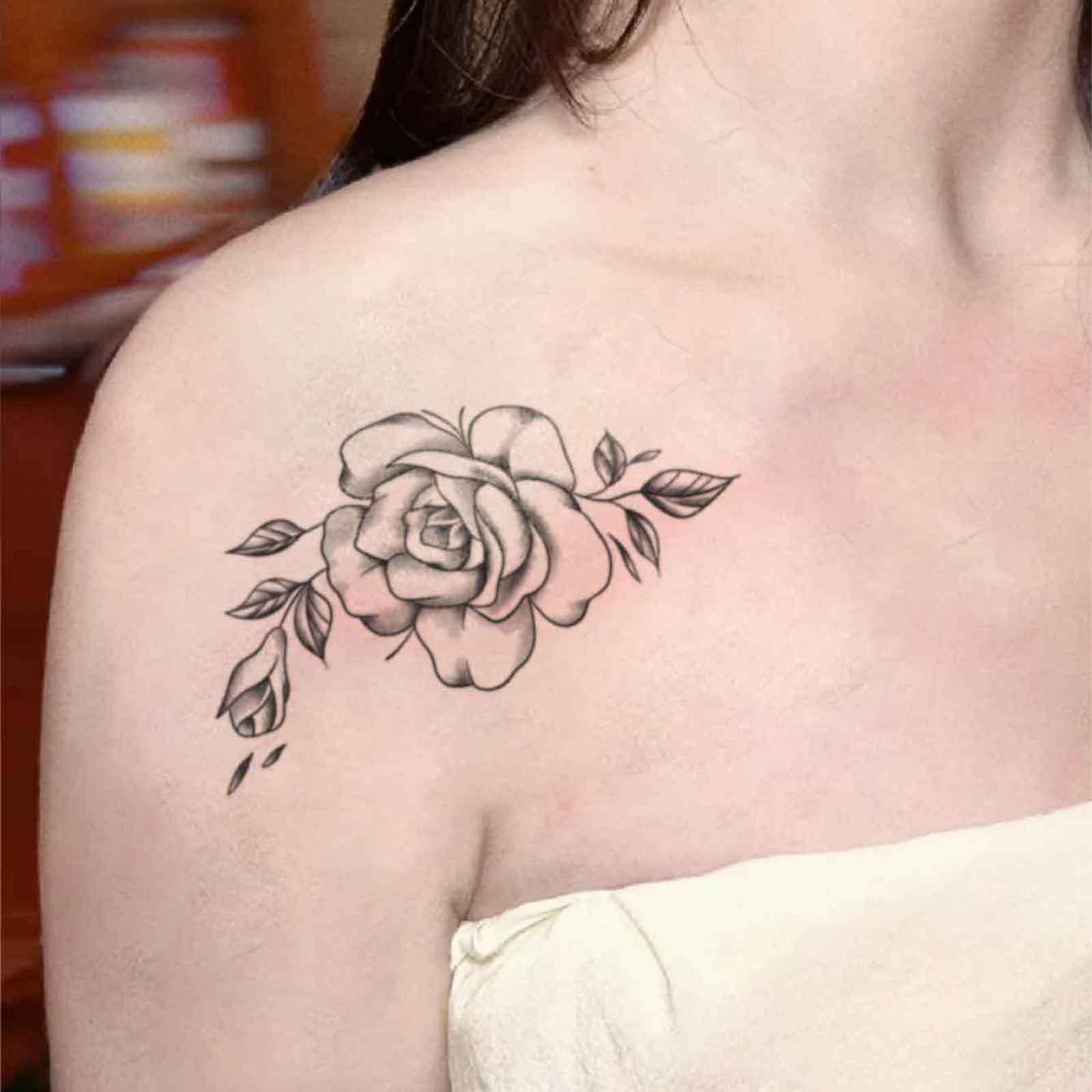 Glow Makeup Unisex Literary Style Rose Bud Tattoo Sticker, Waterproof And Long-Lasting, Non-Reflective, Clavicle Sexy Tattoo Sticker