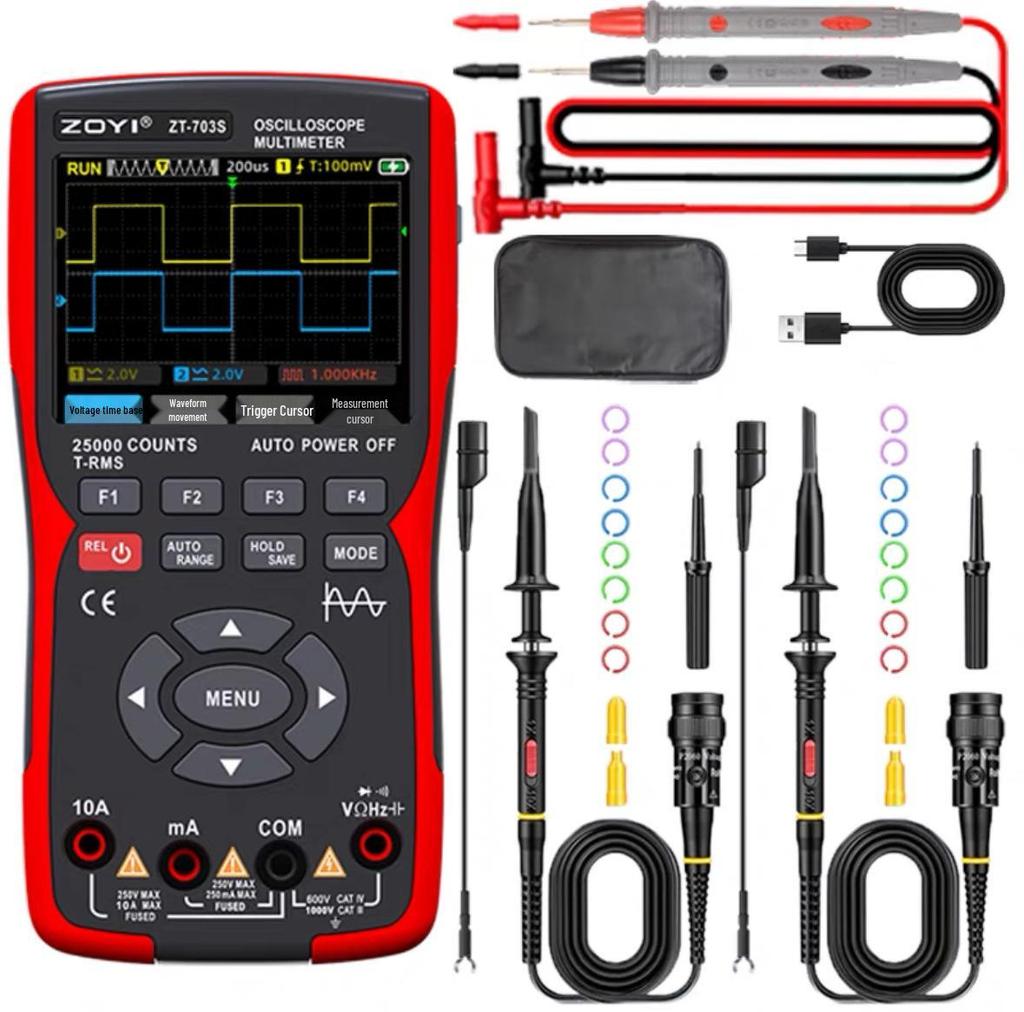 ZOYI Oscilloscope 702S/703S: Multifunction Multimeter & Signal Generator, High-Precision Three-in-One Device