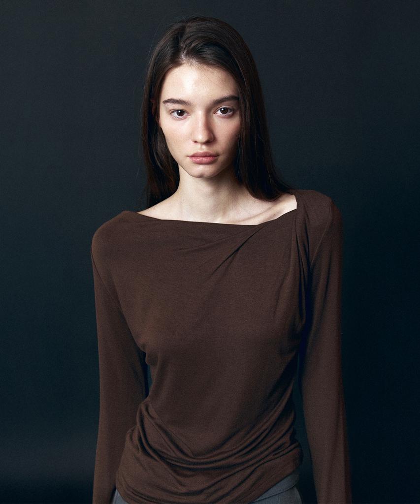 TOWAV Nest Cowl Neck Tee_Brown