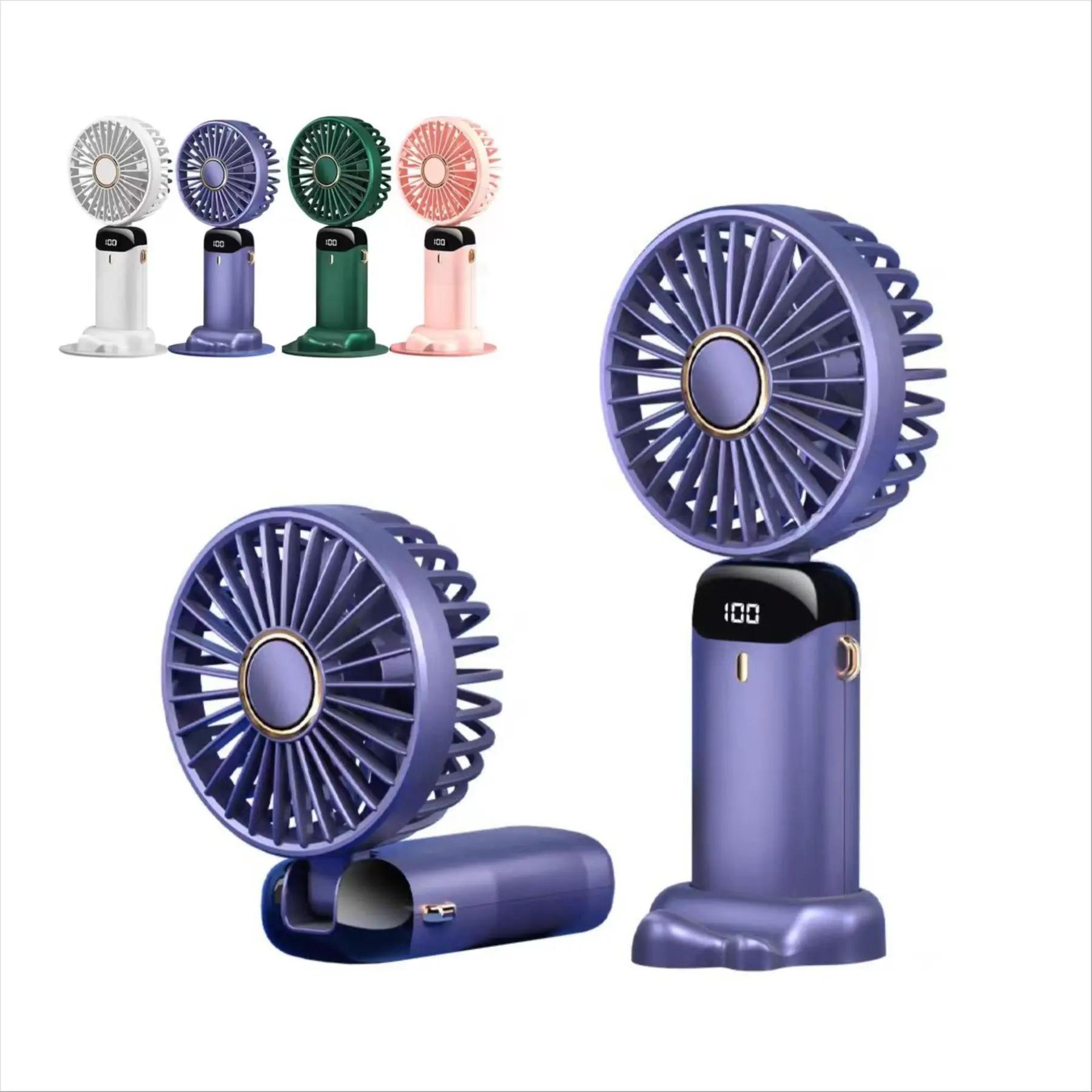 Handheld Turbo Fan with Phone Holder, Folding Fan Usb Rechargeable Fan with Digital Display 1pcs фиолетовый