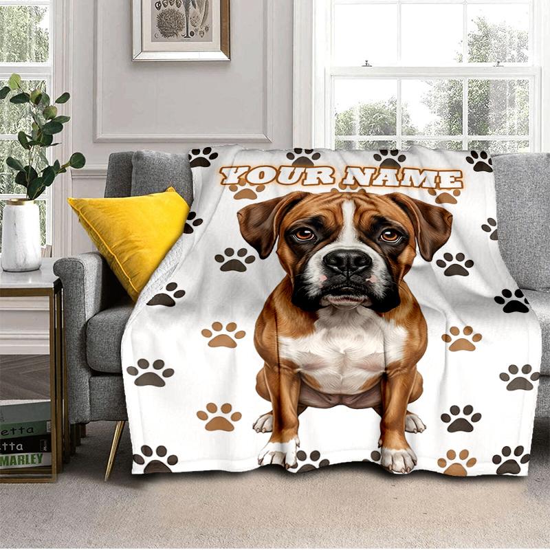 1PC Custom Name Boxer Dog Print blanket versatile,all-season throw suitable for the living room,bedroom,camping,travel,and gift