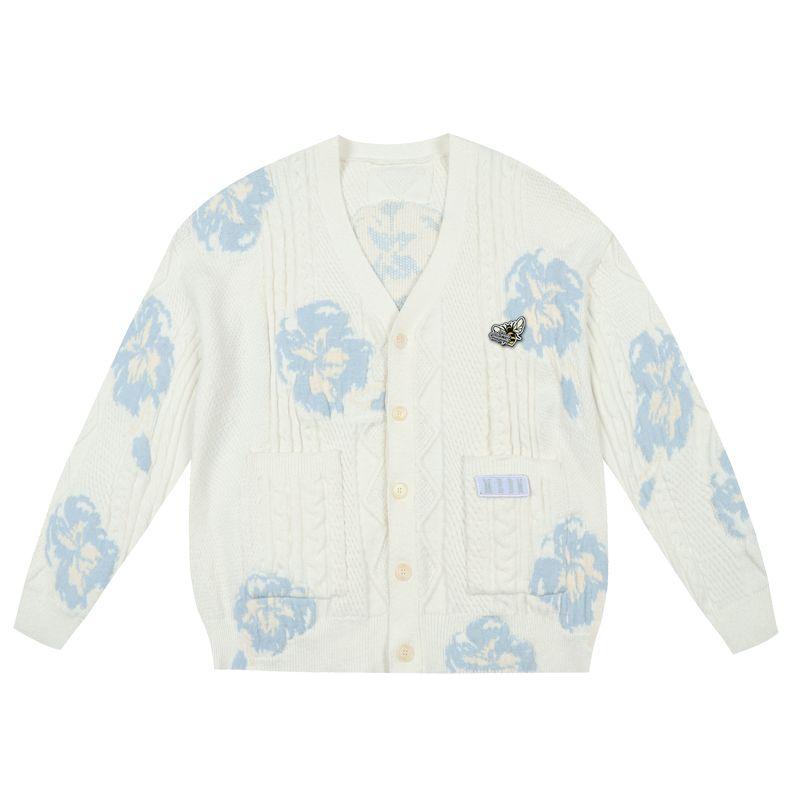 Medm25Ss Little Bee Jacquard Knit Cardigan Unisex American Style Casual Top for Spring and Autumn