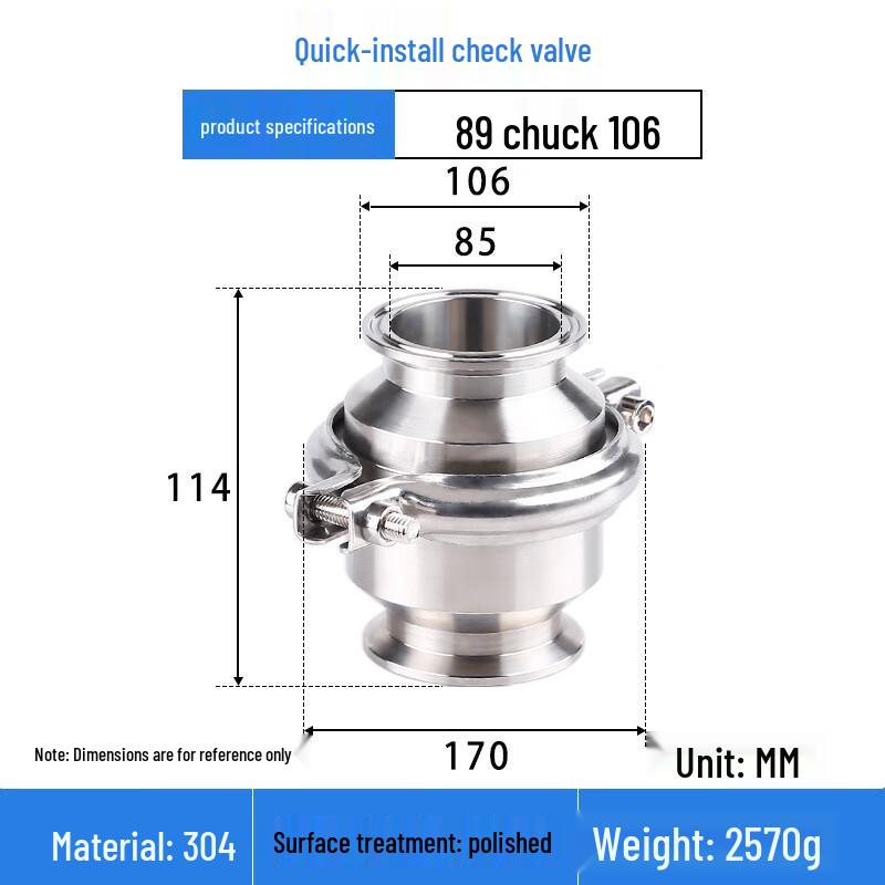 Lang Saize Bo Sanitary Check Valve with Quick-Install Clamp