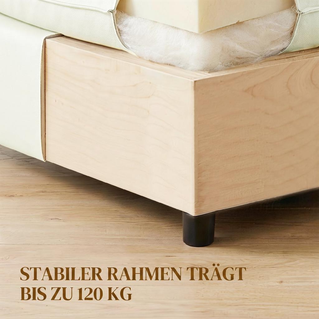 Footstool Modern Fabric Ottoman with Plastic Legs for Living Room and Bedroom, 75 cm, Cream White
